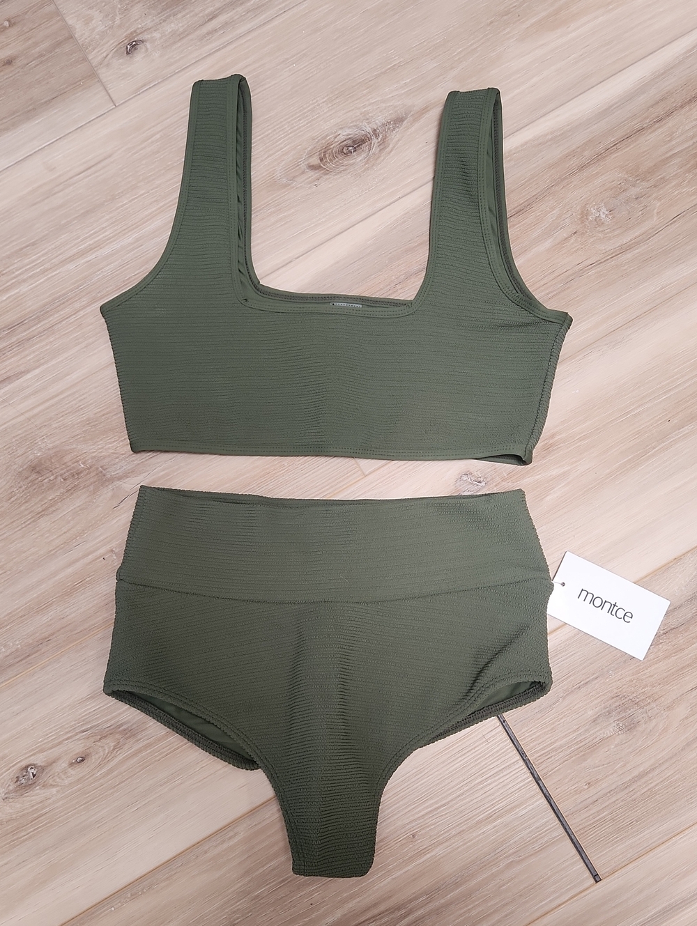 Montce Olive Ribbed High-Waist Bikini Set